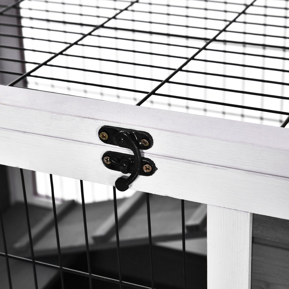 Small animal stable mobile with wheels for guinea pig cage made of fir wood in dark gray and white 90x53x59cm