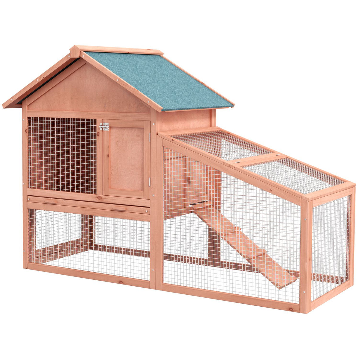 Small animal stable small animal cage 144 x 64.5 x 100 cm with asphalt roof outdoor enclosure double-decker fir wood natural |