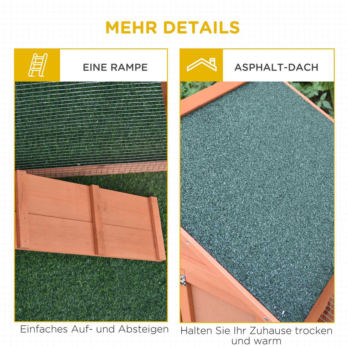 Small animal stable small animal cage 144 x 64.5 x 100 cm with asphalt roof outdoor enclosure double-decker fir wood natural |