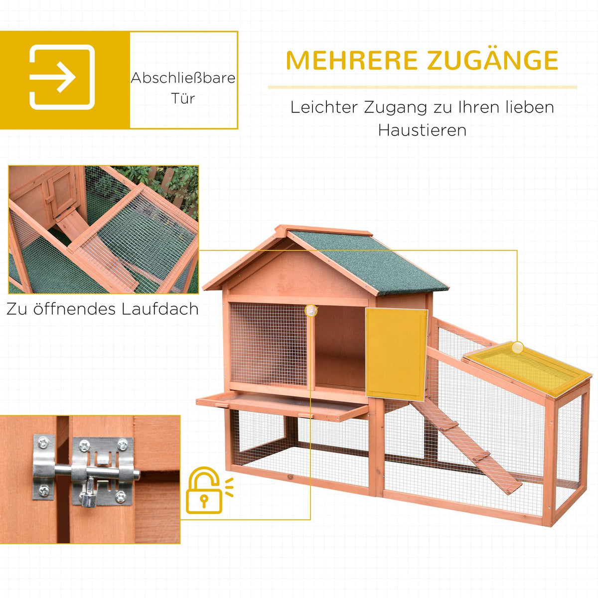 Small animal stable small animal cage 144 x 64.5 x 100 cm with asphalt roof outdoor enclosure double-decker fir wood natural |