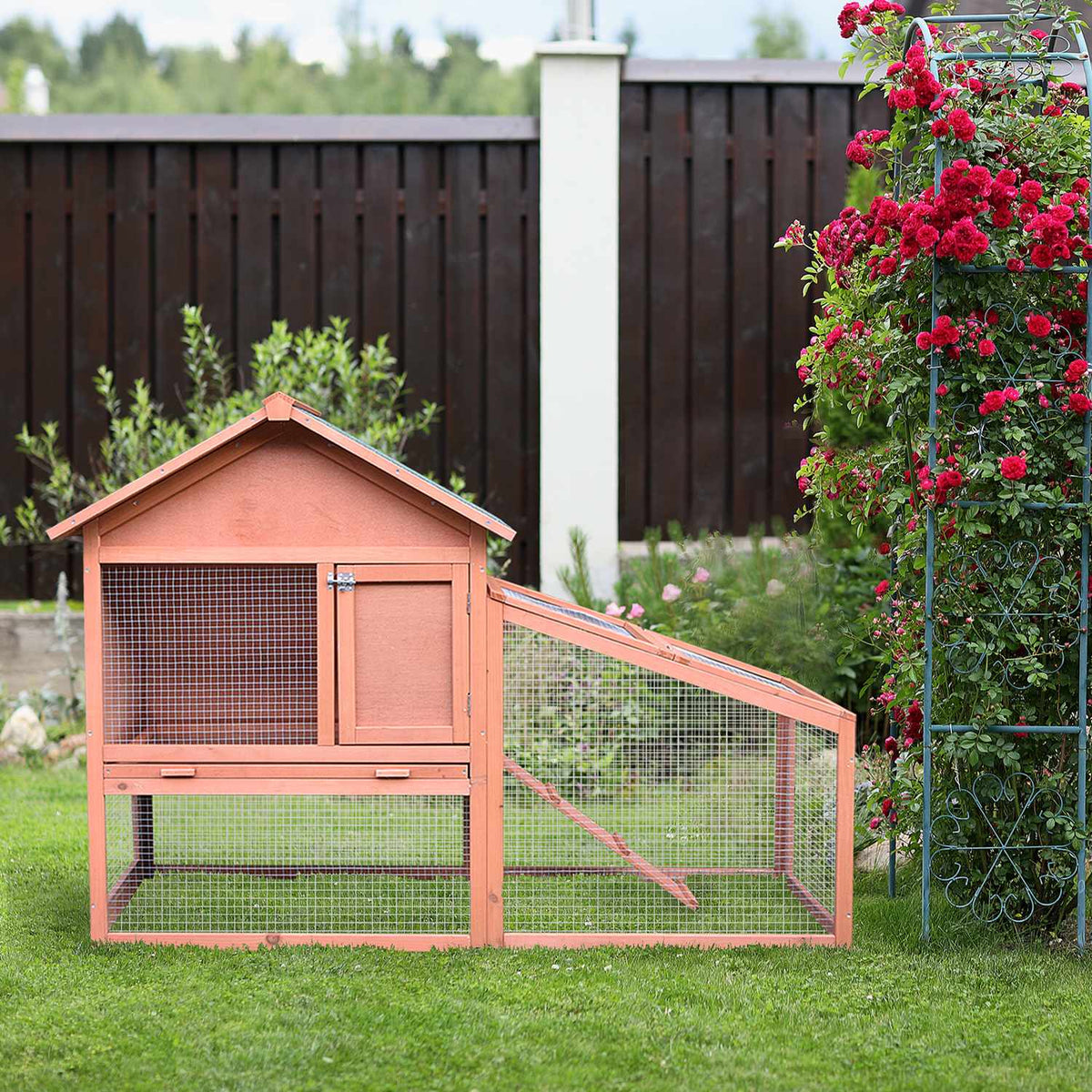 Small animal stable small animal cage 144 x 64.5 x 100 cm with asphalt roof outdoor enclosure double-decker fir wood natural |