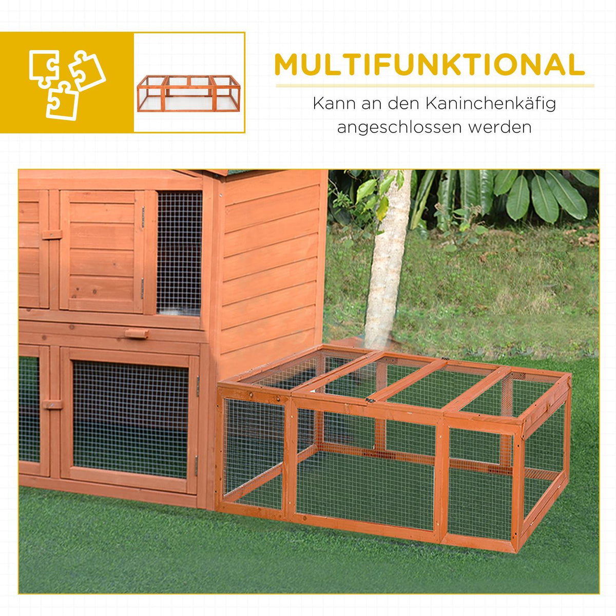 Small animal stable small animal cage 180 x 90 x 48 cm with outdoor enclosure multifunctional fir wood orange