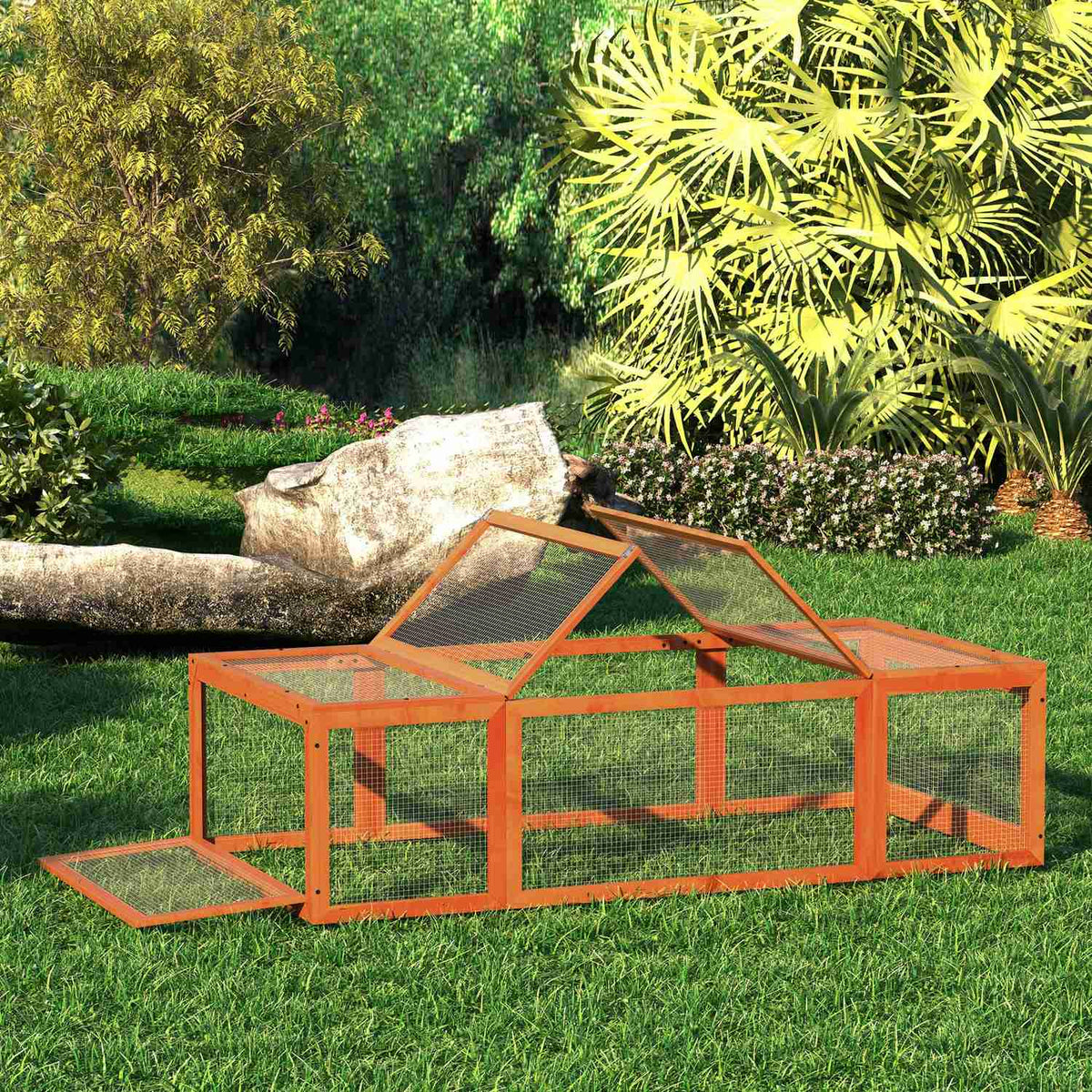 Small animal stable small animal cage 180 x 90 x 48 cm with outdoor enclosure multifunctional fir wood orange
