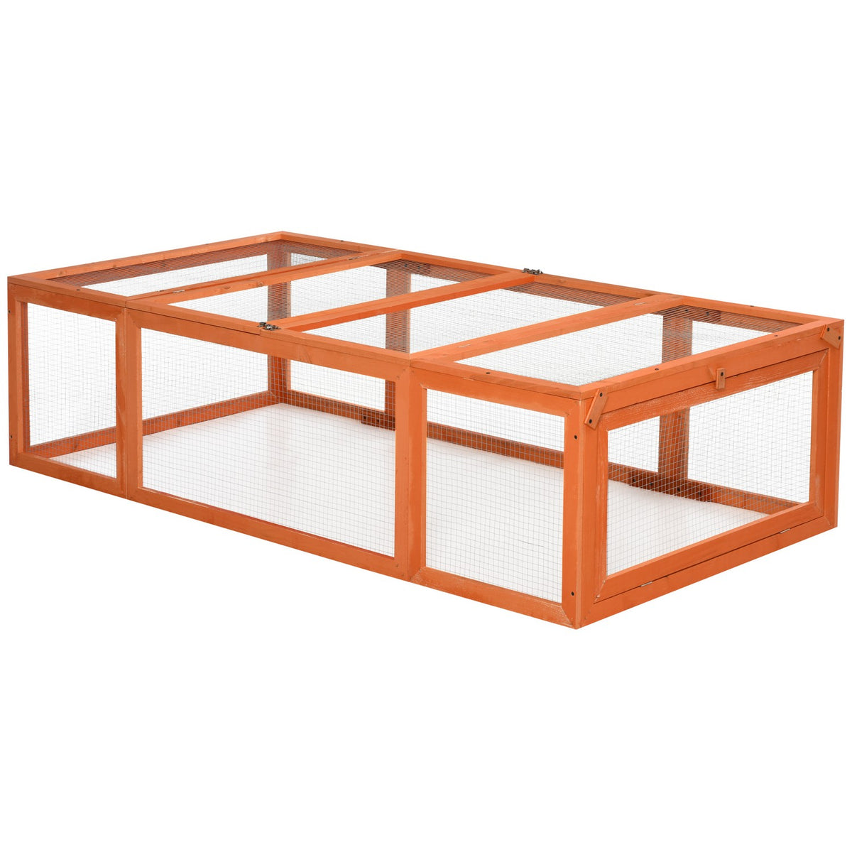 Small animal stable small animal cage 180 x 90 x 48 cm with outdoor enclosure multifunctional fir wood orange