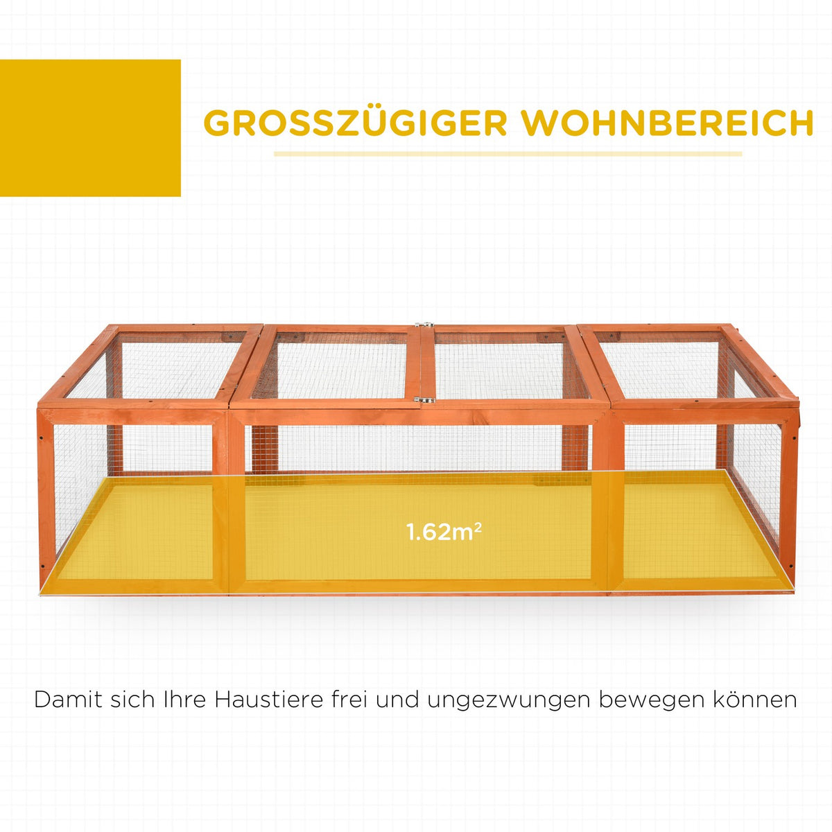 Small animal stable small animal cage 180 x 90 x 48 cm with outdoor enclosure multifunctional fir wood orange