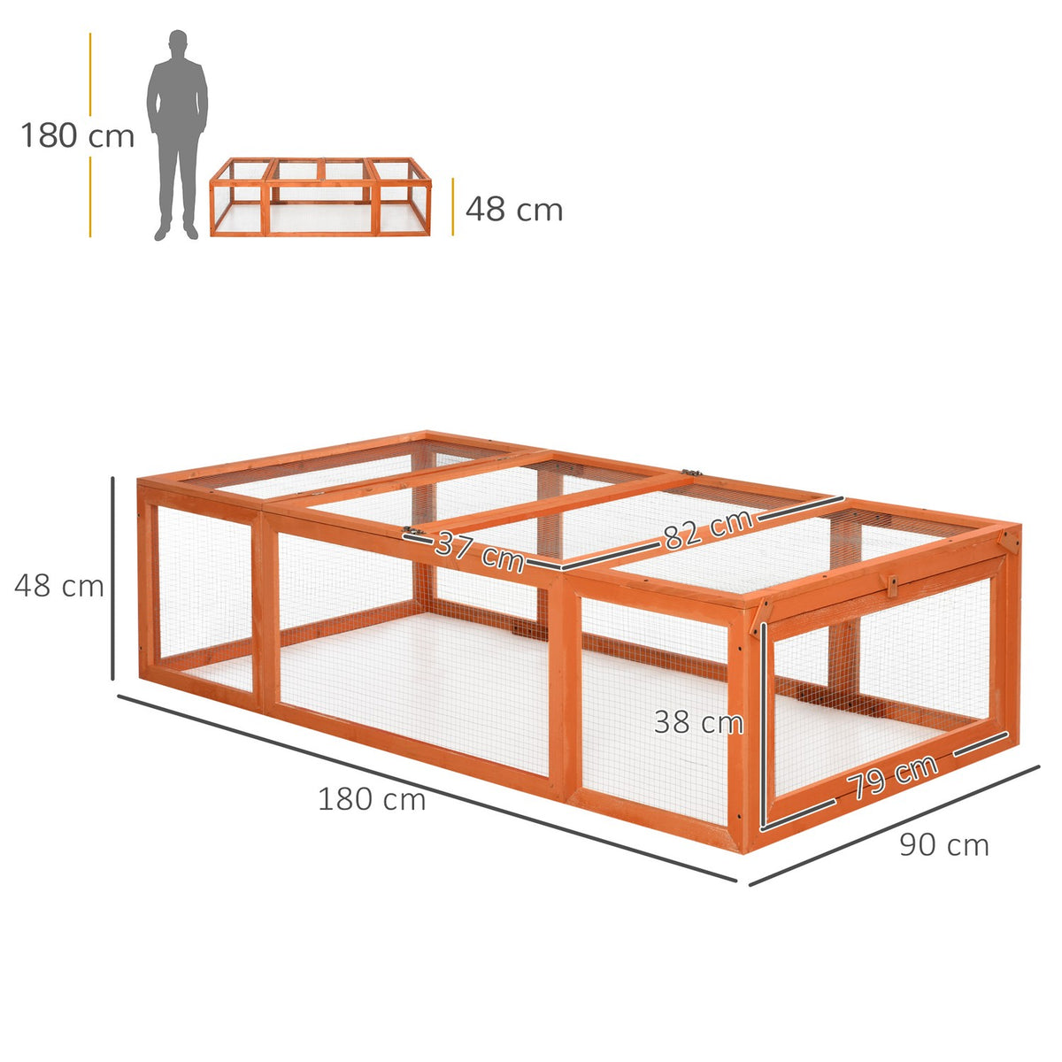 Small animal stable small animal cage 180 x 90 x 48 cm with outdoor enclosure multifunctional fir wood orange