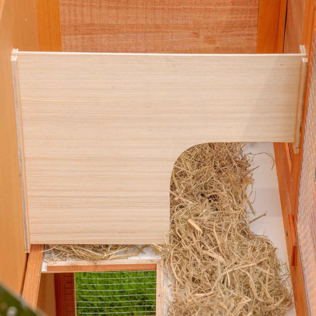Small animal stable, small animal cage, small animal house with roof, guinea pig hutch, double deck, fir wood, yellow, 120 x 48 x 100 cm