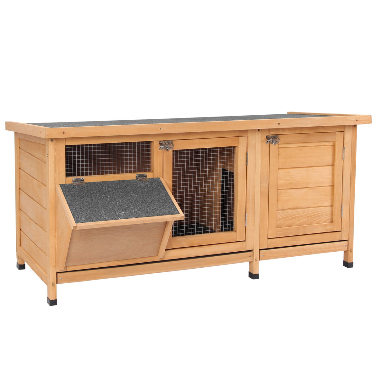 Small animal stable small animal house 112x50x54cm with floor tray, asphalt roof, feeding trough made of fir wood, natural & black