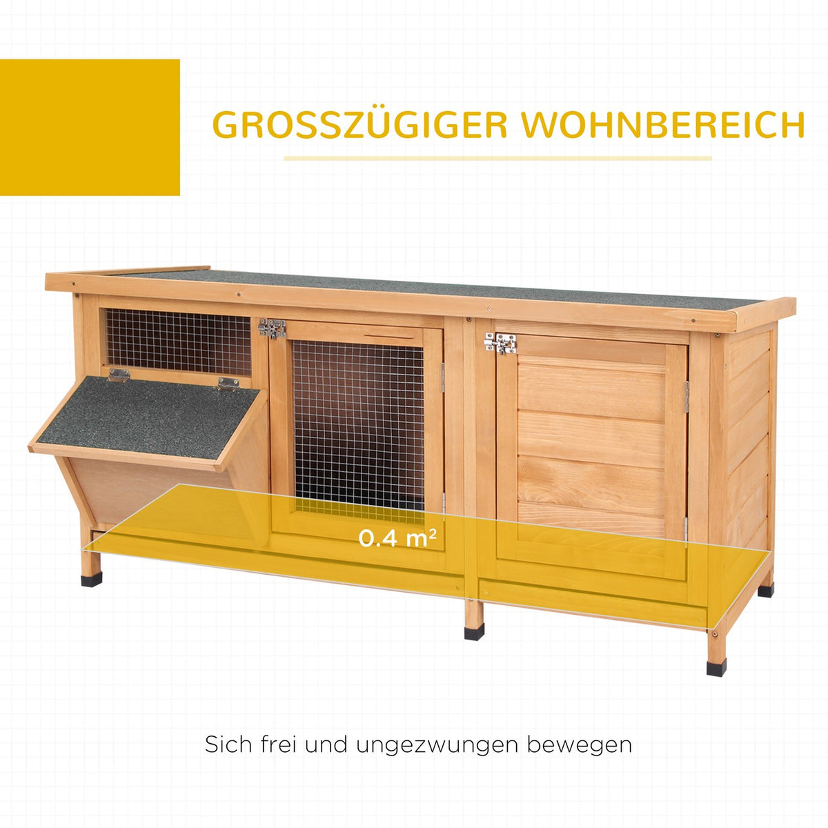 Small animal stable small animal house 112x50x54cm with floor tray, asphalt roof, feeding trough made of fir wood, natural & black