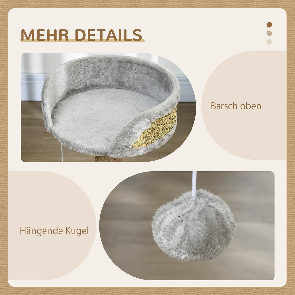 Small scratching post, 49 cm cat tree, cat scratching post with play ball, lying area, climbing tree for cats up to 4 kg, cat furniture, jute gray