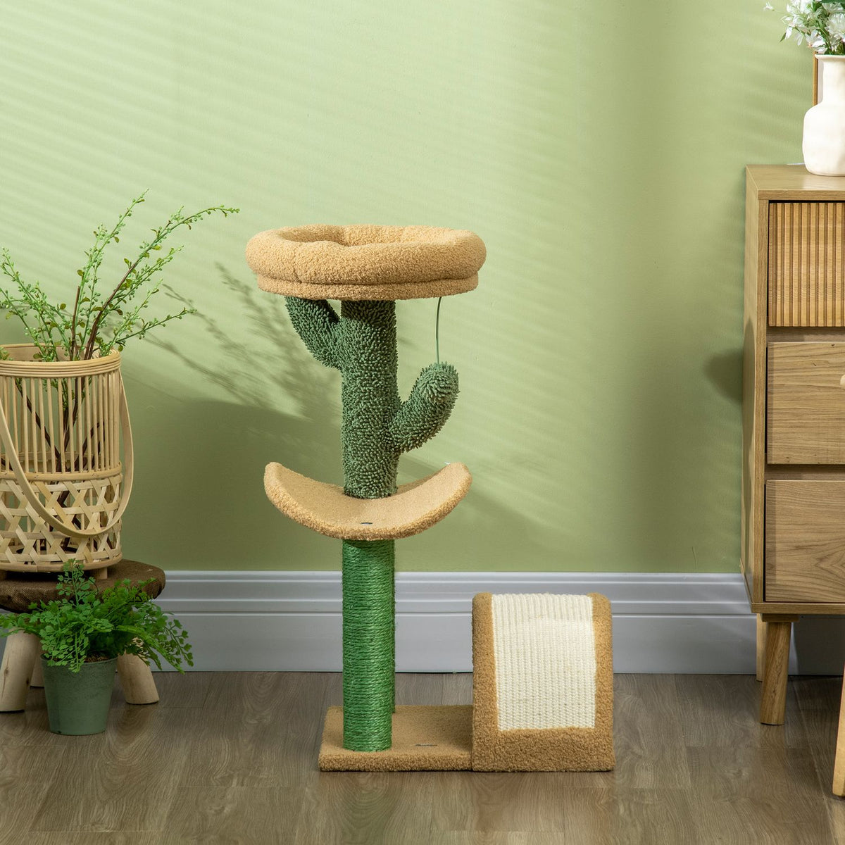 Small scratching post, cat scratching post, scratching post for cats under 4 kg with cat scratching board, scratching post, cat stimulus ball 40 x 35 x 72 cm brown