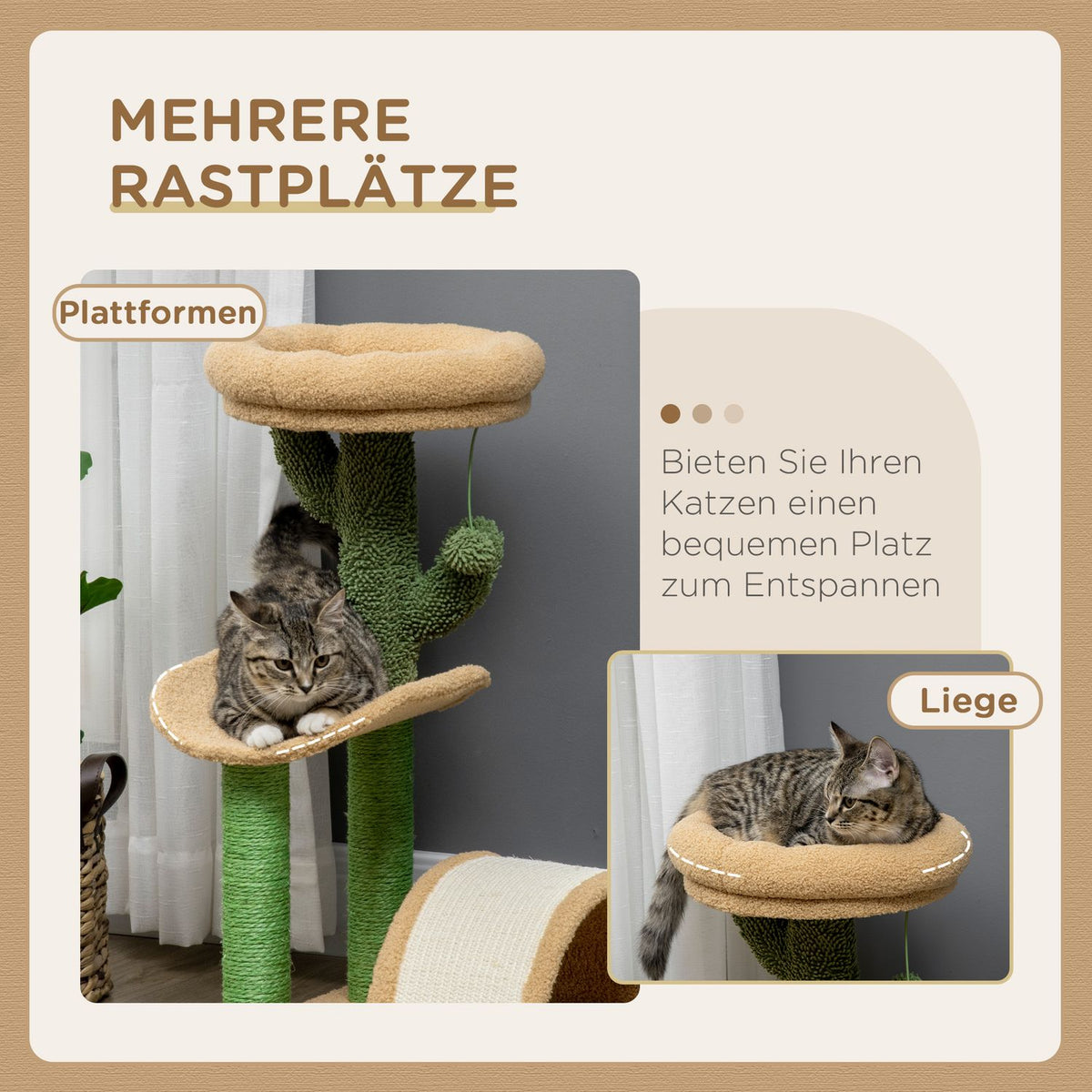 Small scratching post, cat scratching post, scratching post for cats under 4 kg with cat scratching board, scratching post, cat stimulus ball 40 x 35 x 72 cm brown