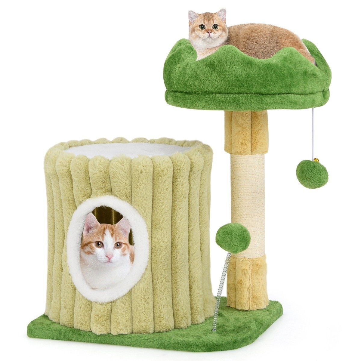 Small scratching post cat tree with platform sisal scratching post cat cave & 2 balls green
