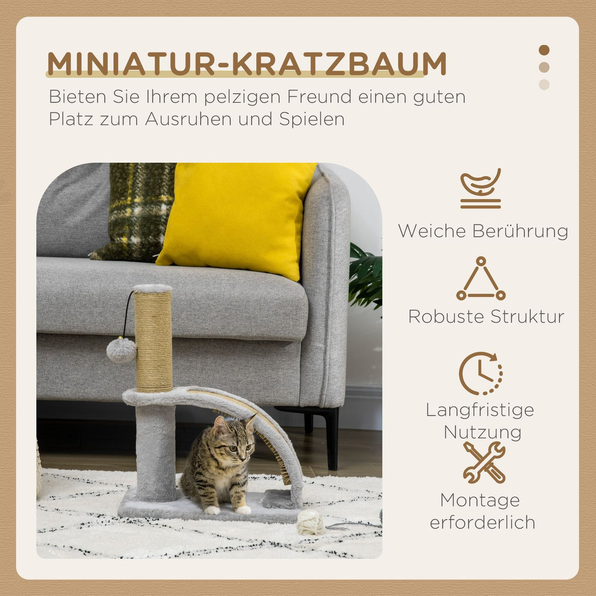 Small scratching post, with massage and scratching board, cat scratching post with cat board, gray