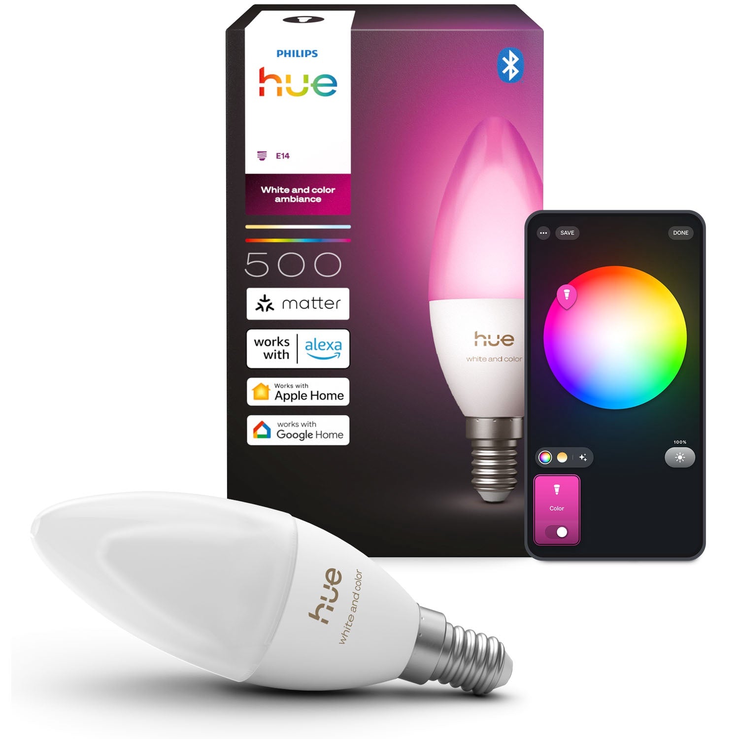 Smart E14 LED Bulb, White & Color, 470 lm, 1-Pack
