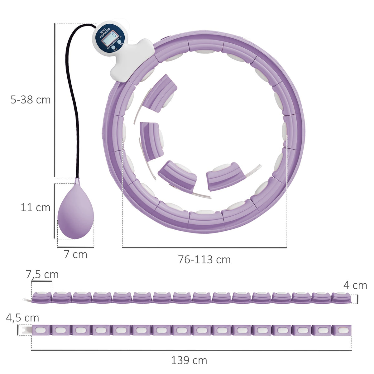 Smart Hula Hoop Adults with Weight Ball Counter 16 Knots (76-113cm) Adjustable Fitness Quiet Slimming Equipment Infinity Hula Hoop for Weight Loss, Fitness Purple |