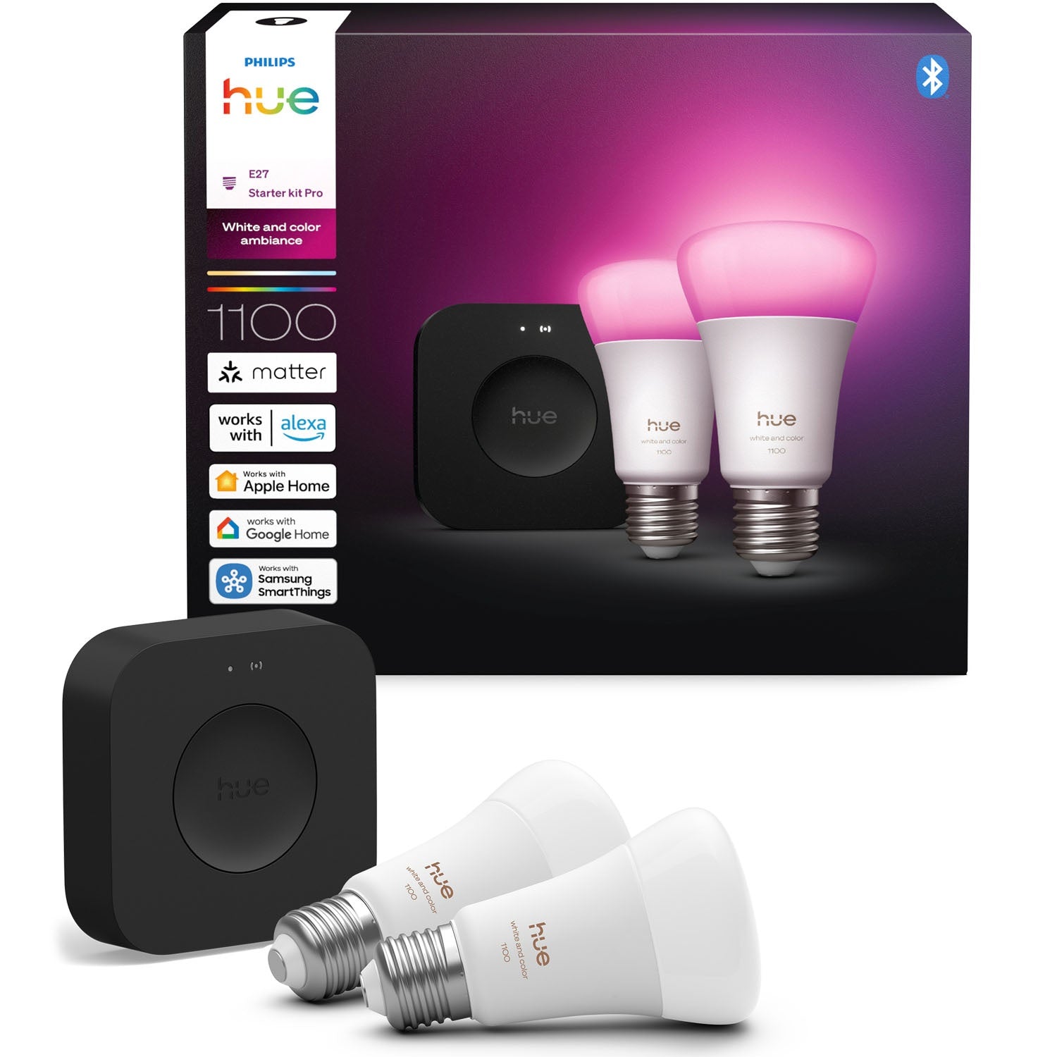 Smart LED Bulbs E27 1100lm, White & Color, 2-Pack with Bridge