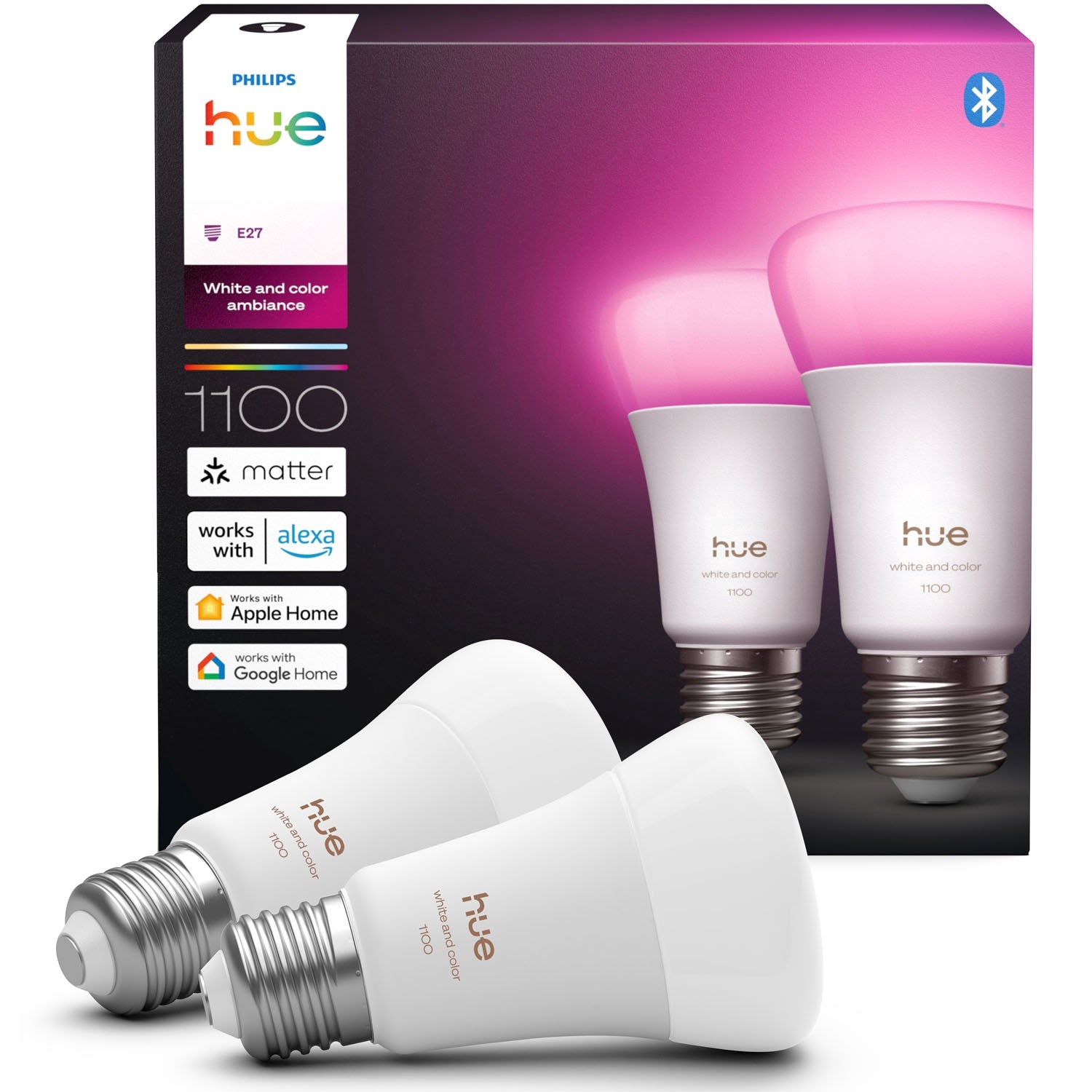 Smart LED Bulbs, E27 Color, 1100 lm, 2-Pack