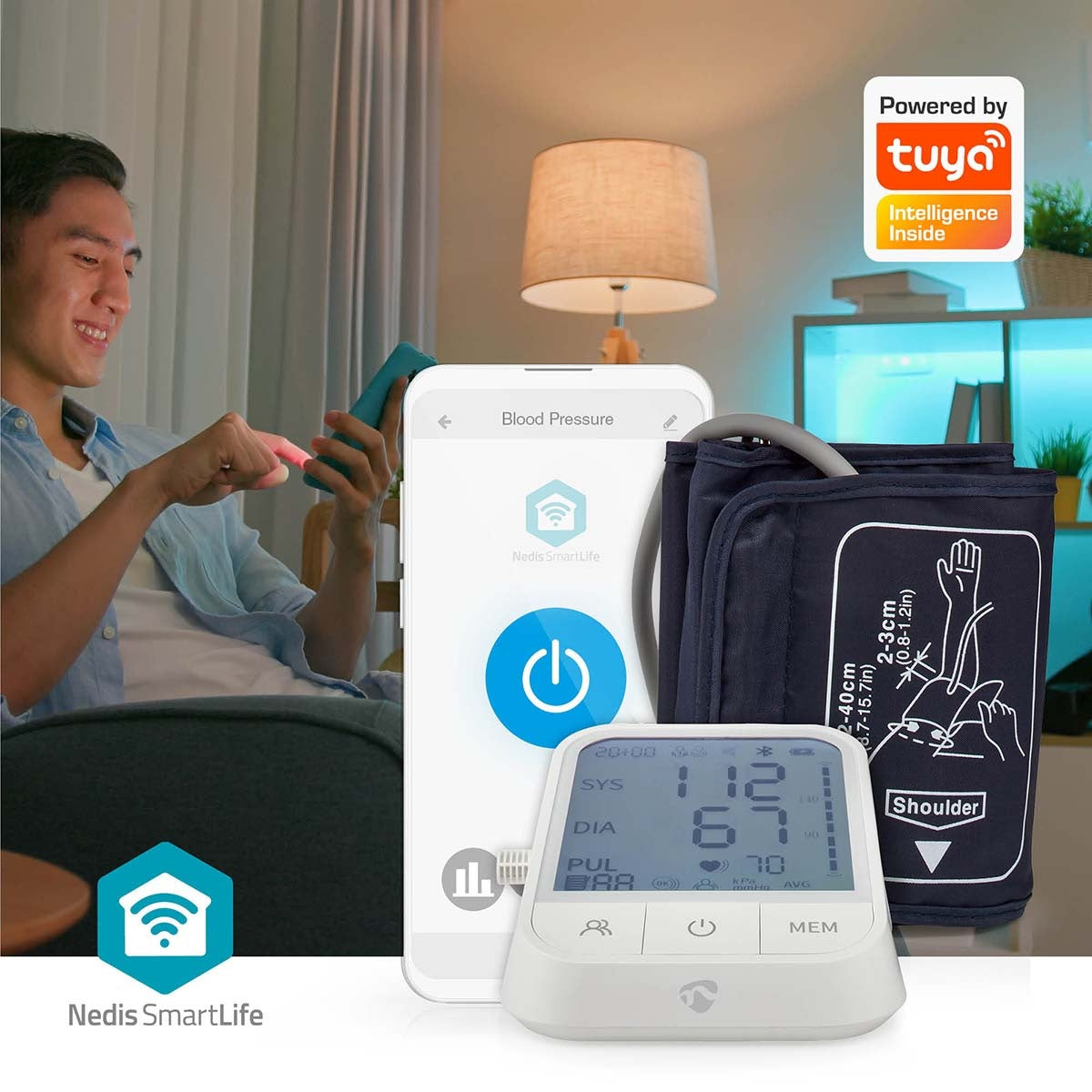 SmartLife Blood Pressure Monitor | Arm | Bluetooth | LCD Screen | 22 - 42 cm | Standstill Indication / Cuff On Detection / Irregular Heartbeat Detection | White