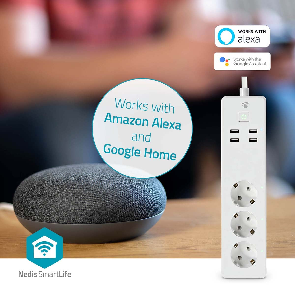 SmartLife Branch connector | Wi-Fi | 3x Grounded connector (CEE 7/3) / 4 x USB | 16 A| 3680 W | 1.80 m | -10 - 40 °C | Android™ / IOS | White