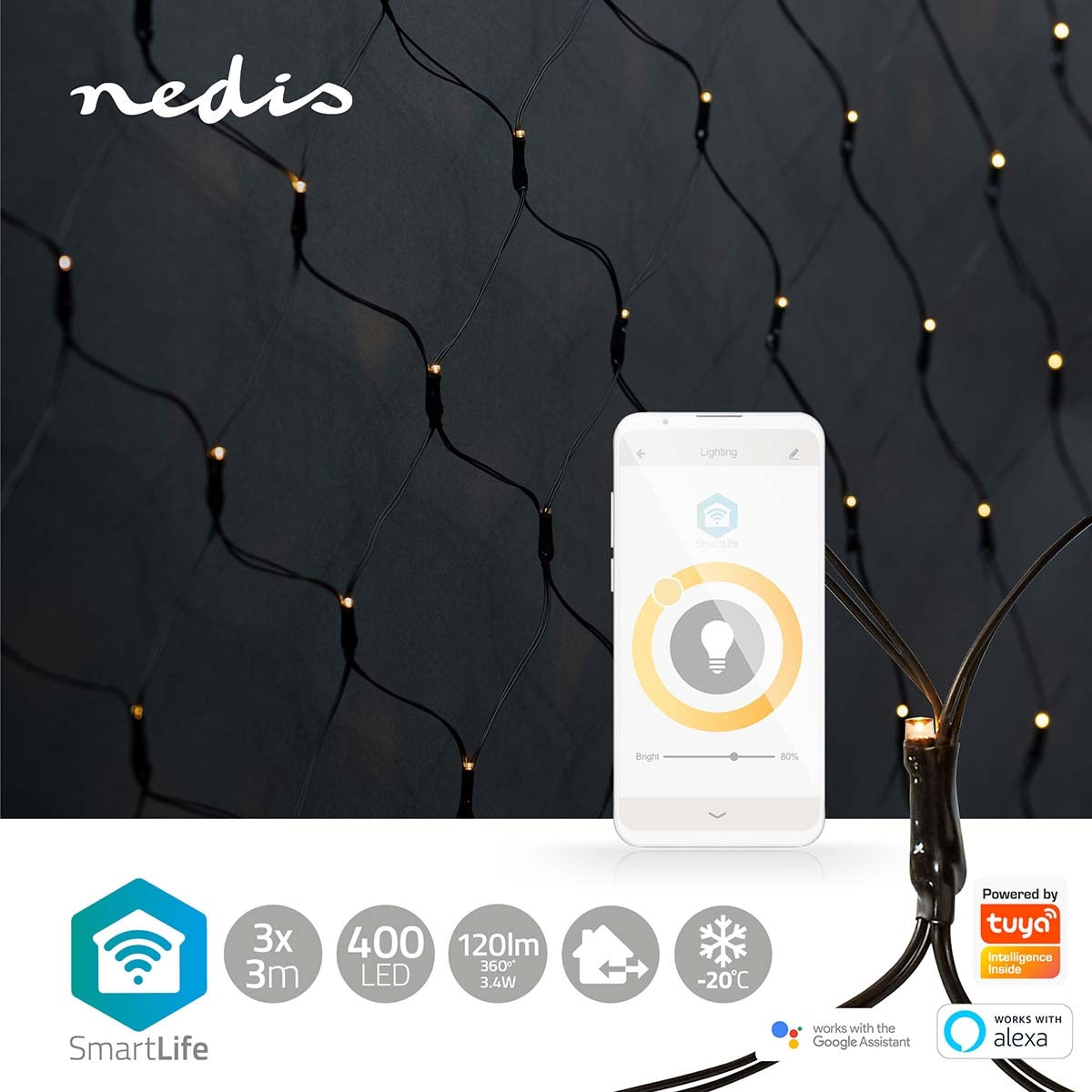 SmartLife Christmas Lighting | Net | Wi-Fi | Warm White | 400 LEDs | 3.00 m | 3 x 3 m | Android™ / IOS