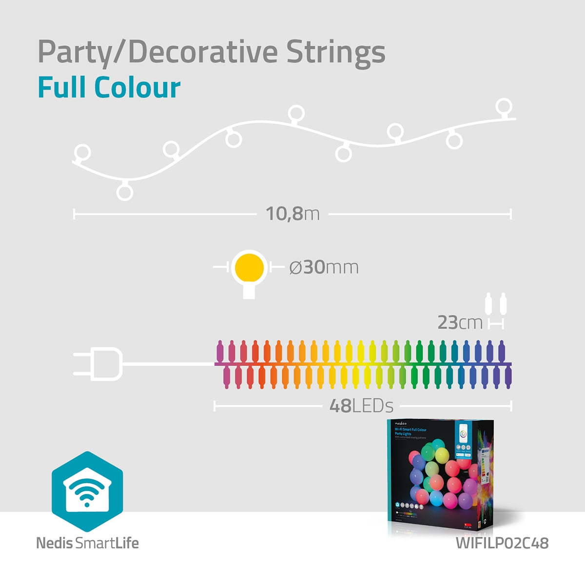 SmartLife Christmas Lighting | Party lights | Wi-Fi | RGB | 48 LEDs | 10.8 m | Android™ / IOS | Bulb diameter: 30 mm