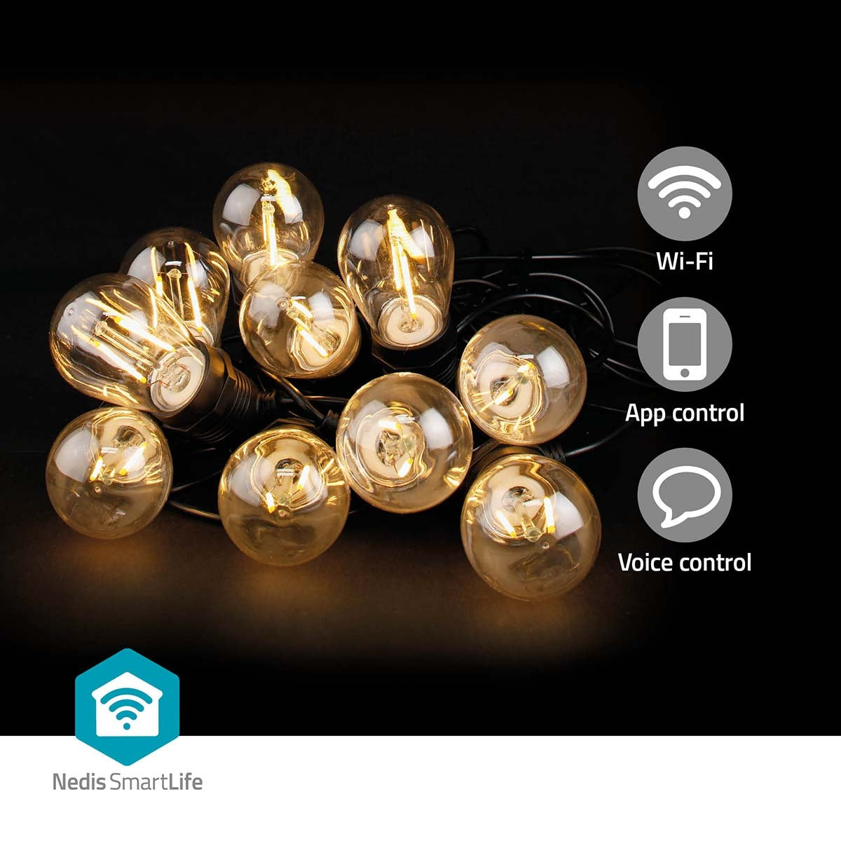 SmartLife Christmas Lighting | Party lights | Wi-Fi | Warm White | 10 LEDs | 9.00 m | Android™ / IOS | Bulb diameter: 45 mm
