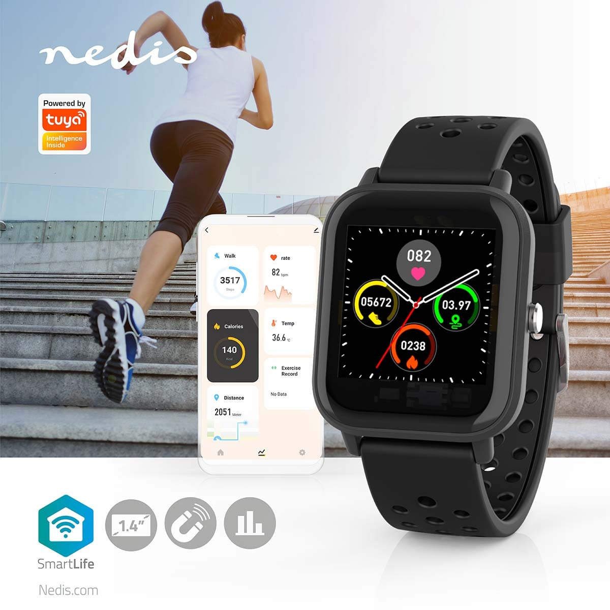 SmartLife Clock | LCD | IP68 | Maximum usage time: 7200 min | Android™ / IOS | Black