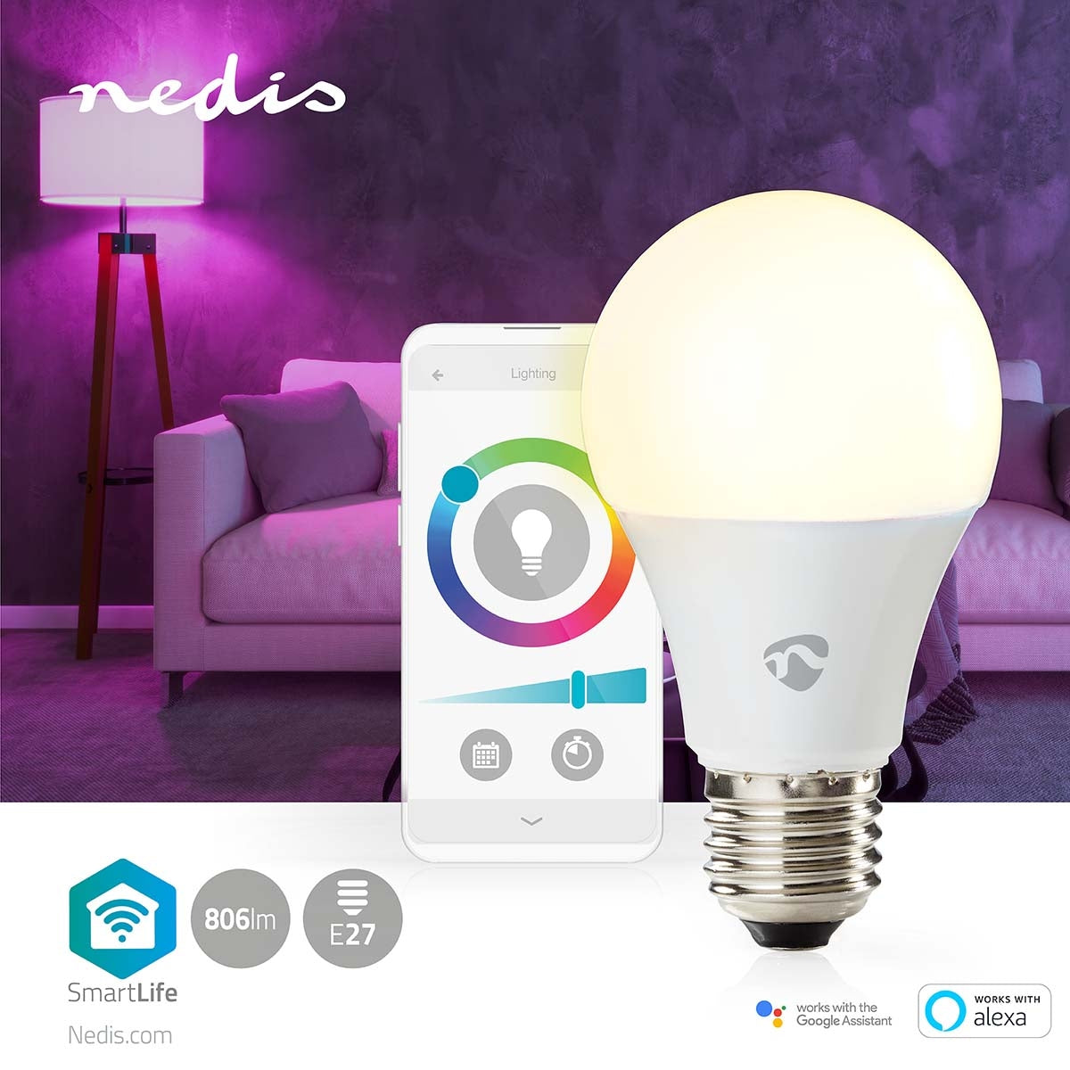 SmartLife Full Color Light Bulb | Wi-Fi | E27 | 806 lm | 9 W| RGB / Warm to cool white | 2700 - 6500 K | Android™ / IOS | Light bulb | 1 pc.