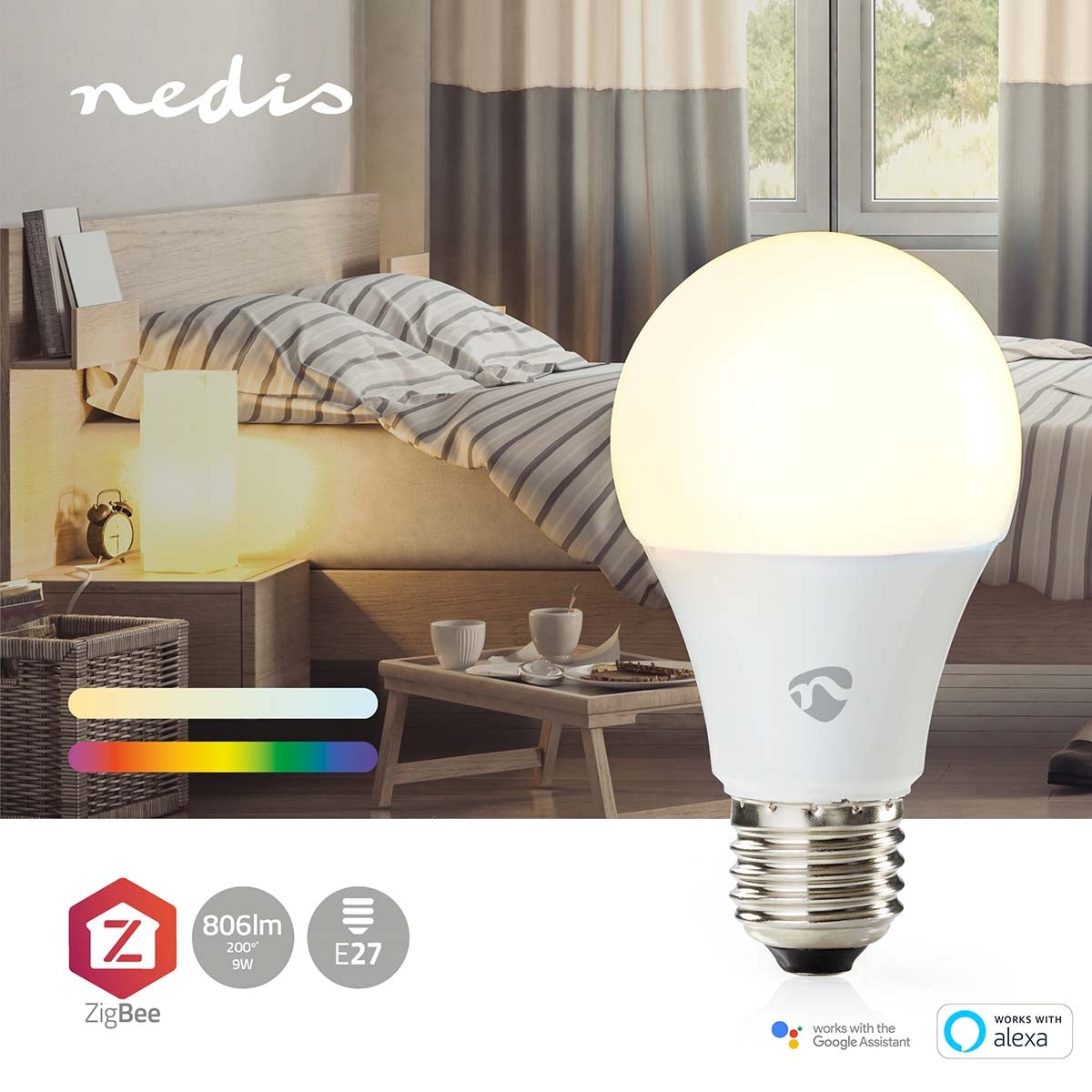 SmartLife Full Color Light Bulb | Zigbee 3.0 | E27 | 806 lm | 9 W| RGB / Warm to cool white | 2200 - 6500 K | Android™ / IOS | Light bulb | 1 pc.