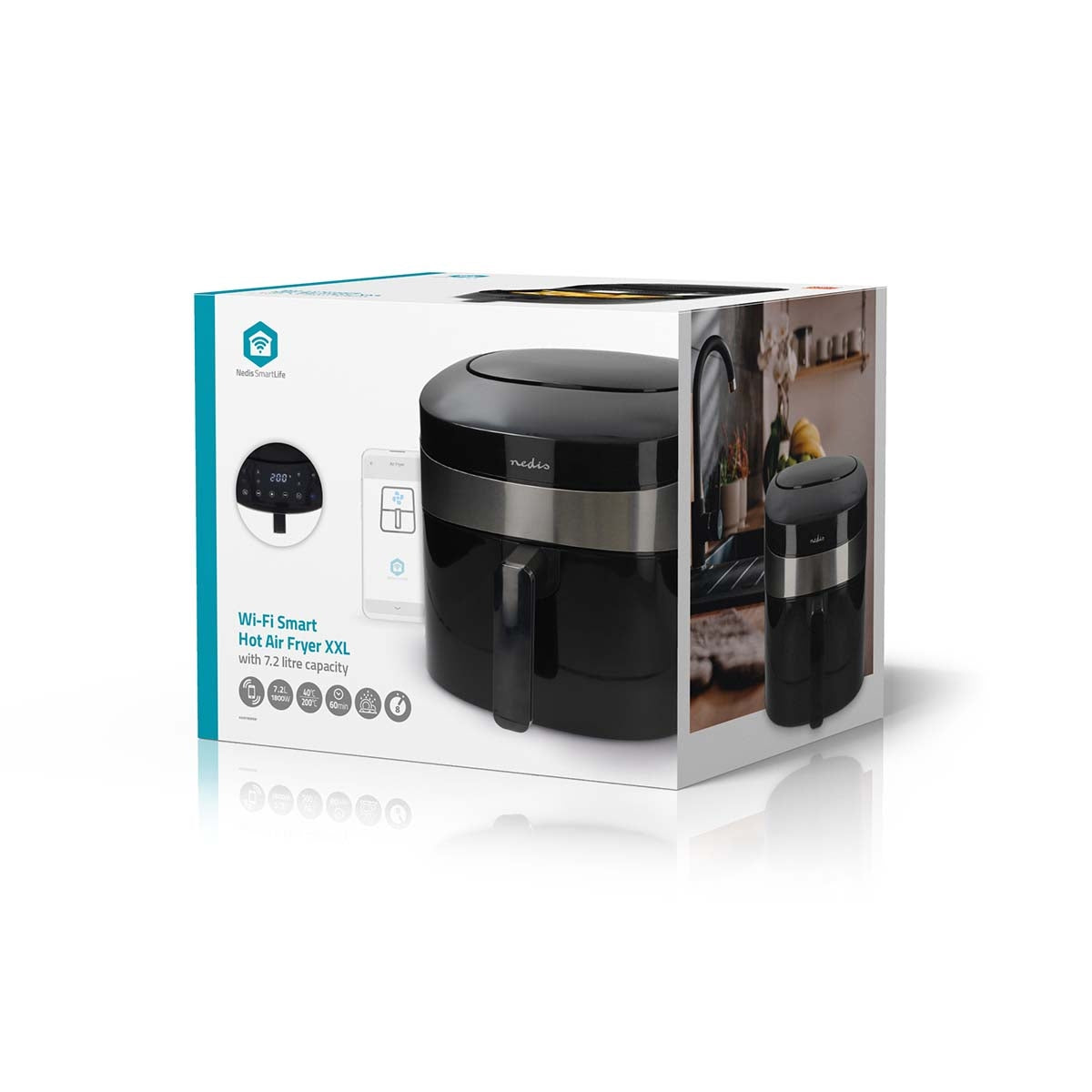SmartLife Hot Air Fryer | Wi-Fi | 7,2 l | Timer: 240 min | Number of preset programs: 8 | Digital | Android™ / IOS | Black