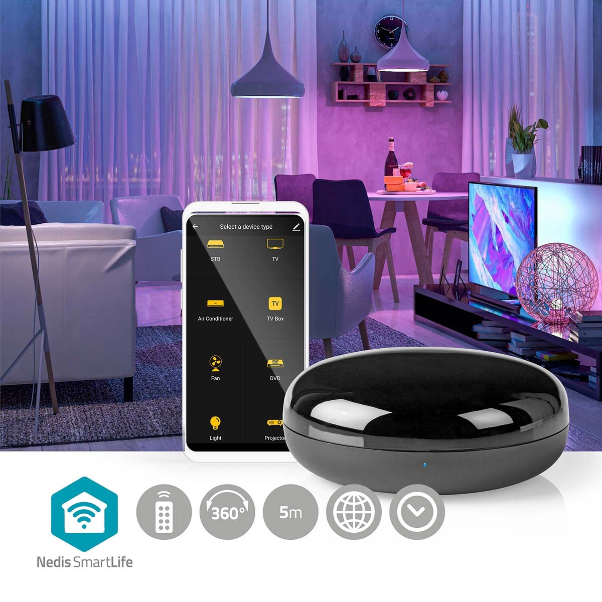 SmartLife IR remote control | Wi-Fi | Universal | Signal range: 5 m | 38 KHz | USB Power | Android™ / IOS | Black