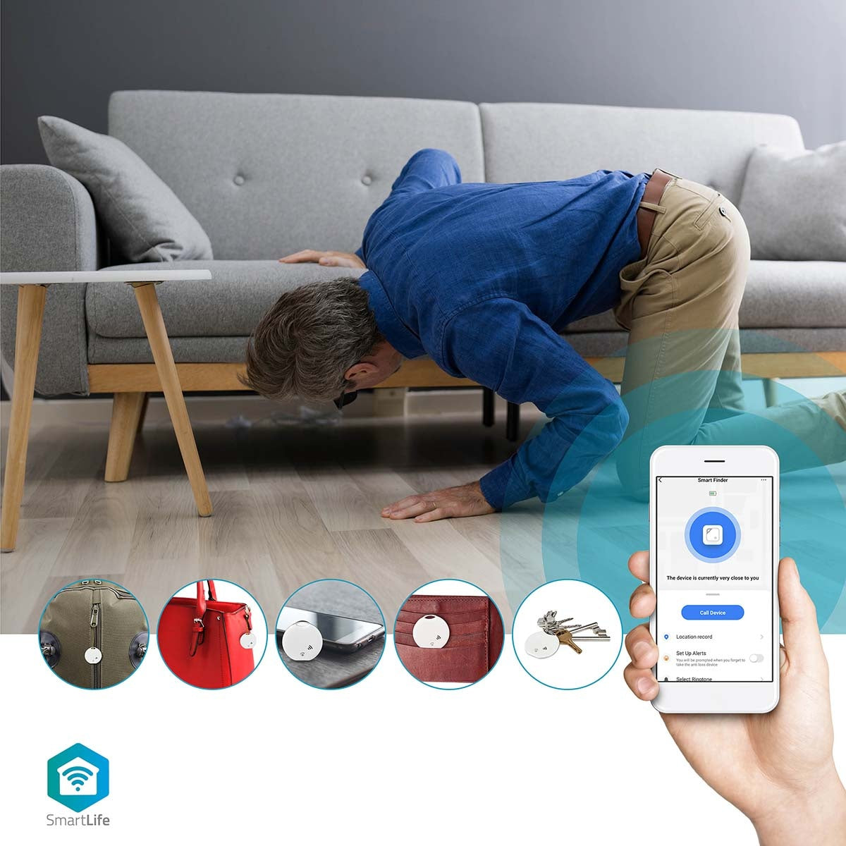 SmartLife Key Finder | Battery powered | 1x CR2032 | batteries included | Bluetooth® version: 4.0 | Battery life up to: 1 year | White | 1 pc.