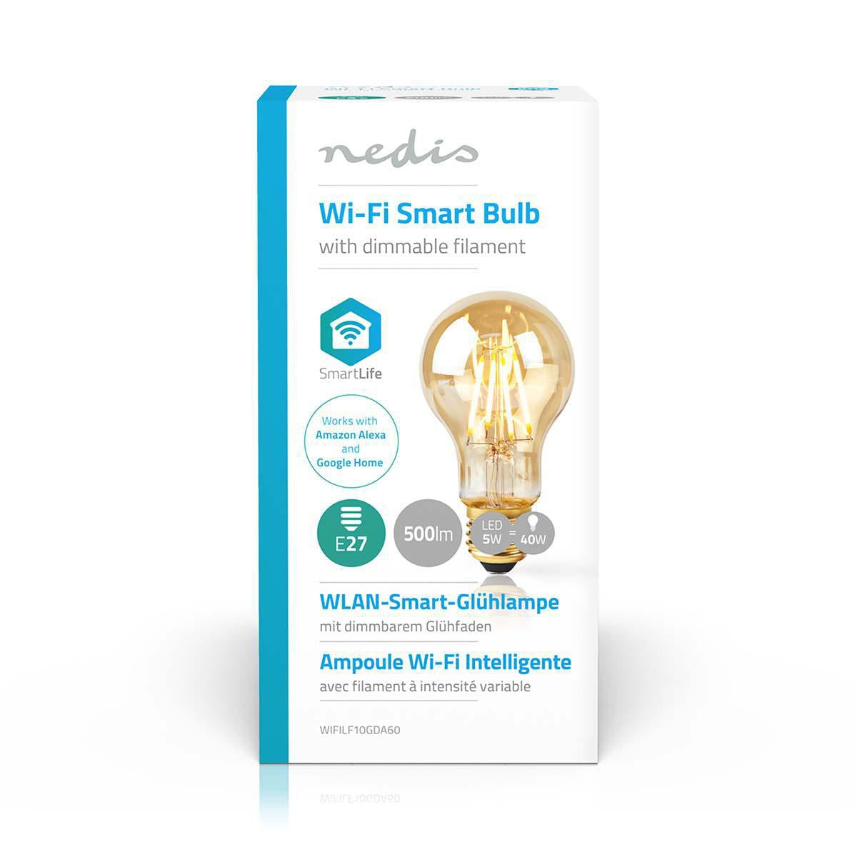 SmartLife LED Filament Bulb | Wi-Fi | E27 | 500 lm | 5 W | Warm White | 2200 K | Glass | Android™ / IOS | A60 | 1 pcs