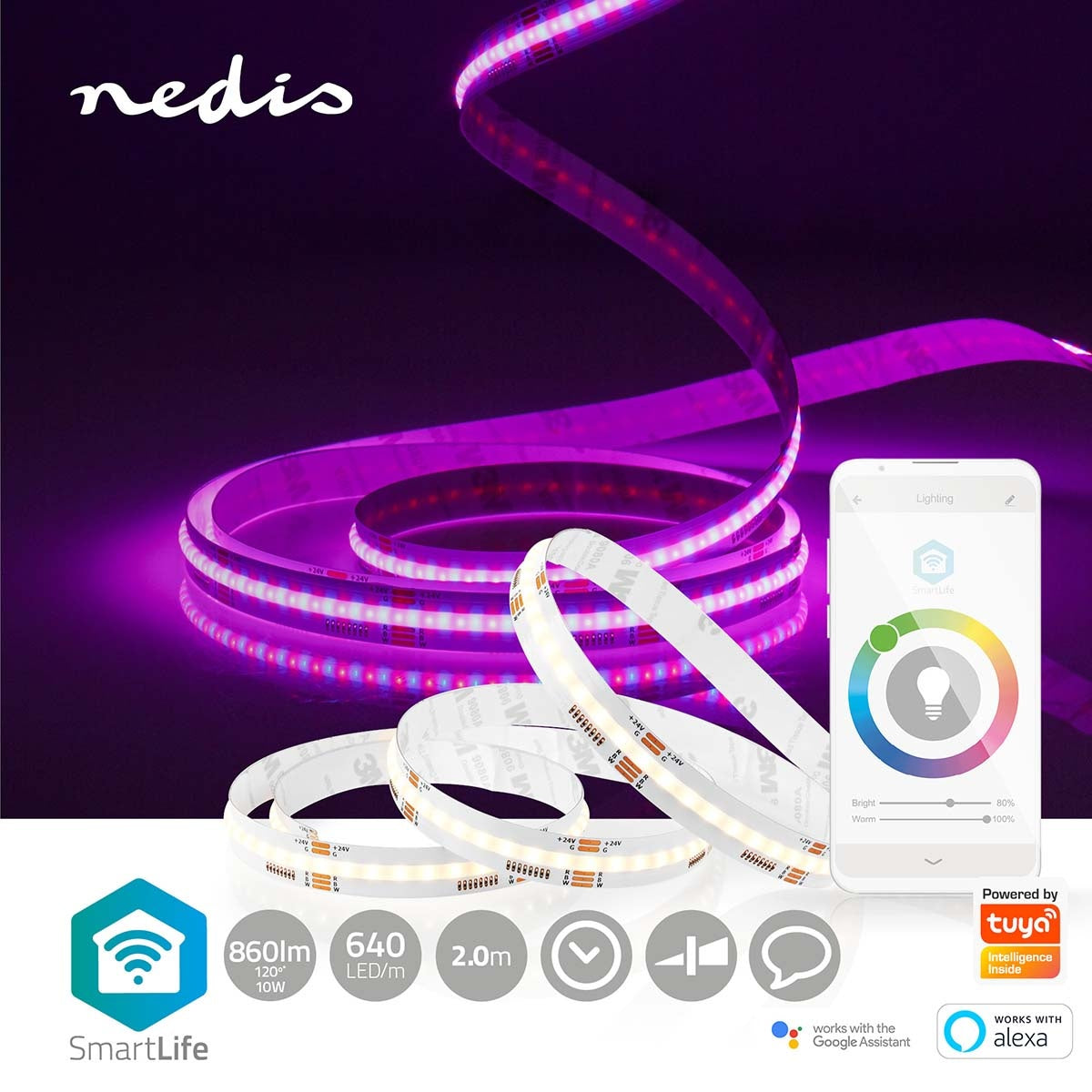 SmartLife LED Strip | Wi-Fi | RGB / Warm to cool white | COB | 2.00 m | IP20 | 2700 - 6500 K | 860 lm | Android™ / IOS