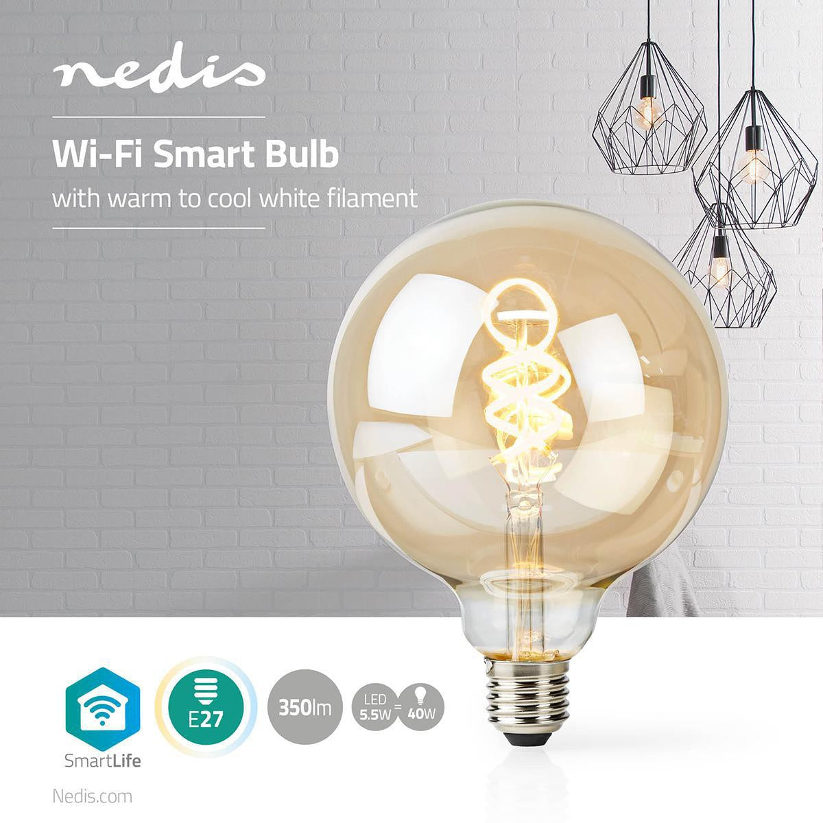 SmartLife LED vintage lamp | Wi-Fi | E27 | 350 lm | 5.5 W| Cool White / Warm White | 1800 - 6500 K | Glass | Android™ / IOS | G125 | 1 pc.