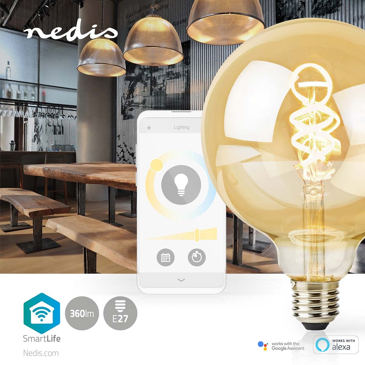 SmartLife LED vintage lamp | Wi-Fi | E27 | 360 lm | 4.9 W| Warm to cool white | 1800 - 6500 K | Glass | Android™ / IOS | Globe | 1 pc.