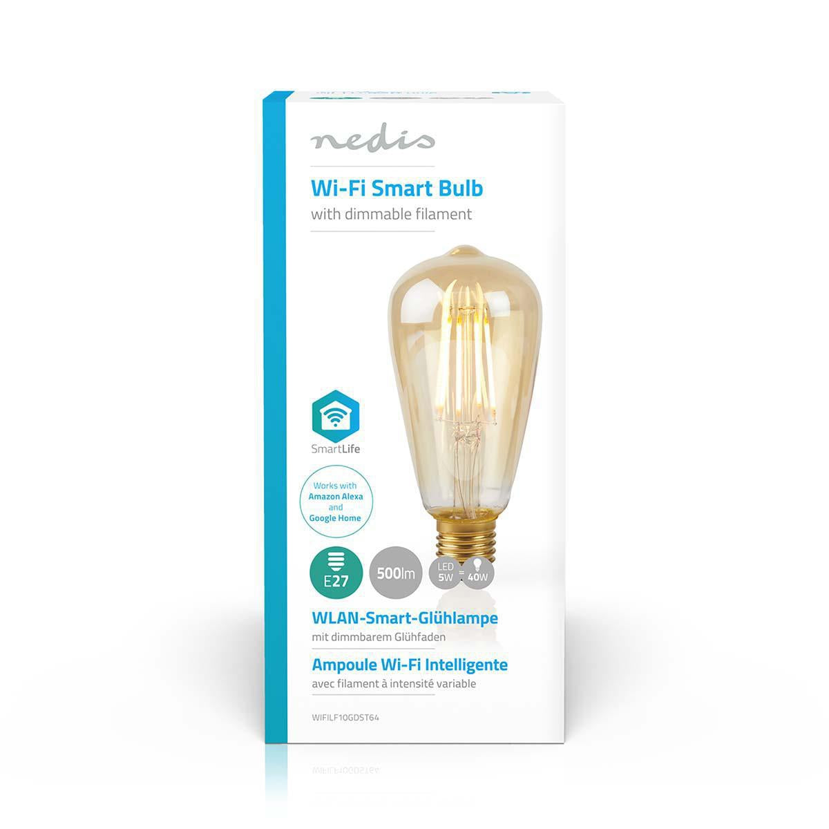 SmartLife LED vintage lamp | Wi-Fi | E27 | 500 lm | 5 W| Warm White | 2200 K| Glass | Android™ / IOS | ST64 | 1 pc.