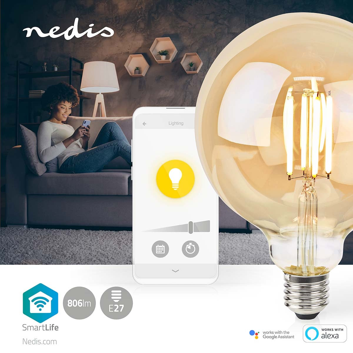 SmartLife LED vintage lamp | Wi-Fi | E27 | 806 lm | 7 W| Warm White | 1800 - 3000 K | Glass | Android™ / IOS | Globe | 1 pc.