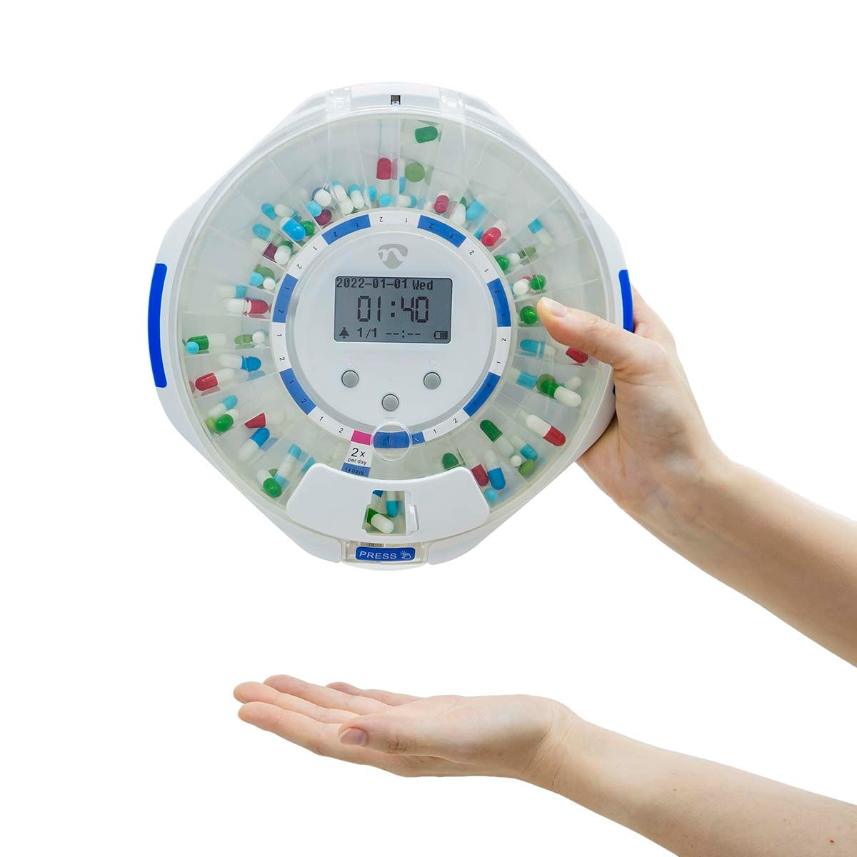 SmartLife Pill Dispenser | Wi-Fi | 28 Compartments | Number of alarmtimes: 9 Alarm Times Per Day | Beep / Light / Voice | LCD display | White