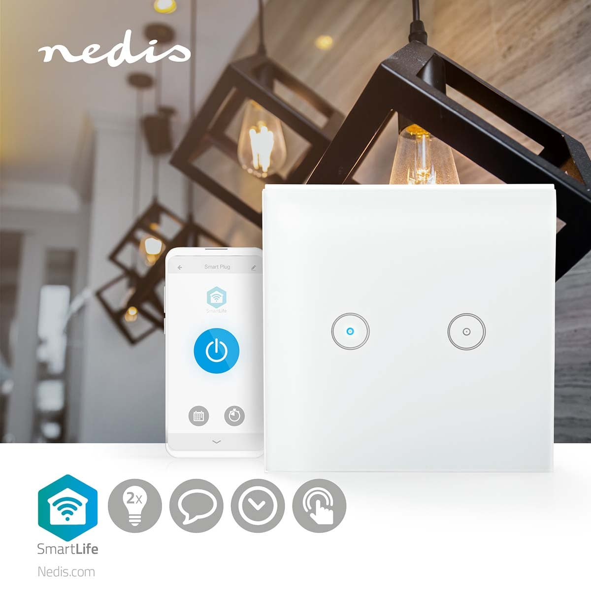 SmartLife Power Switch | Wi-Fi | Double | Wall mount | 1000 W | Android™ / IOS | Glass | White