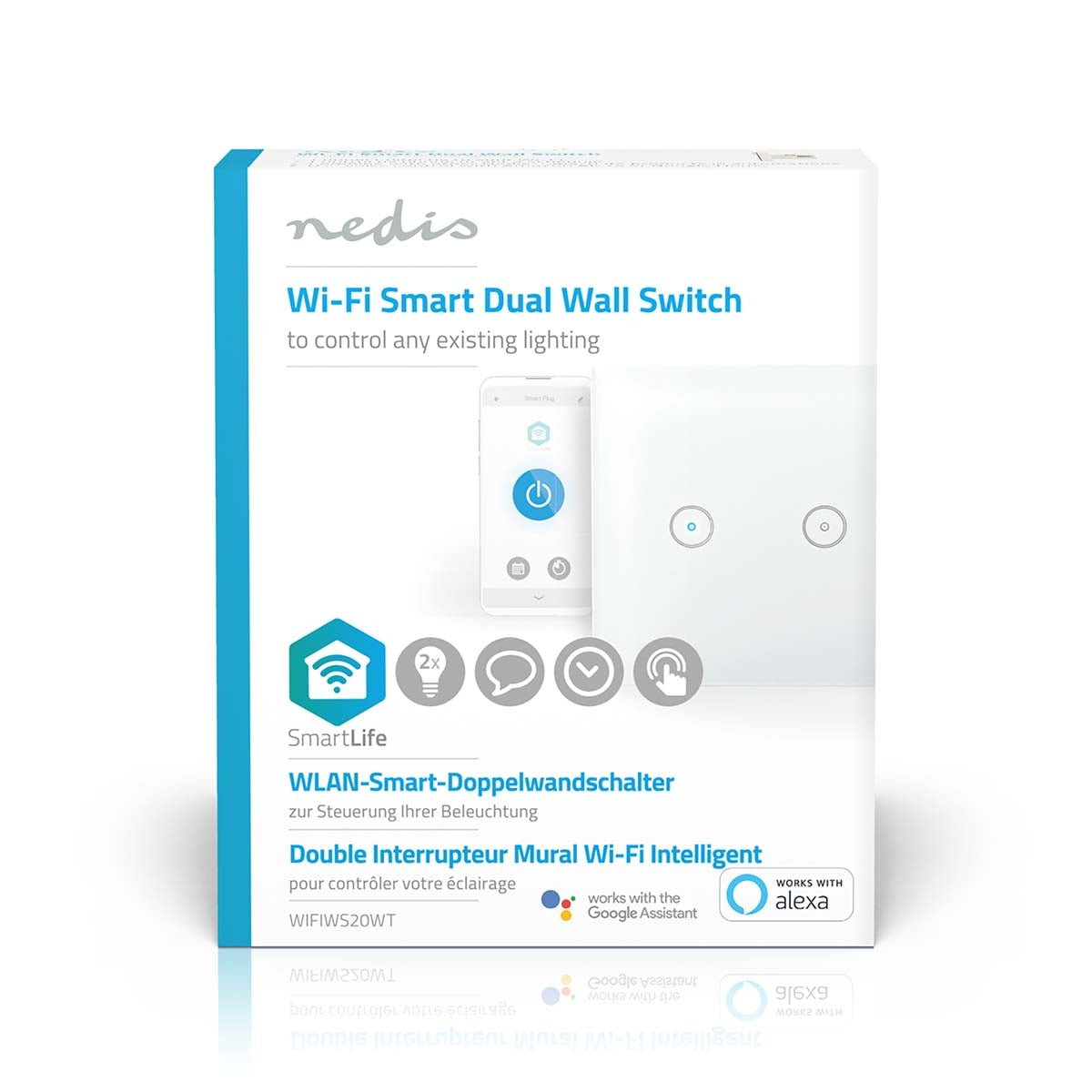 SmartLife Power Switch | Wi-Fi | Double | Wall mount | 1000 W | Android™ / IOS | Glass | White