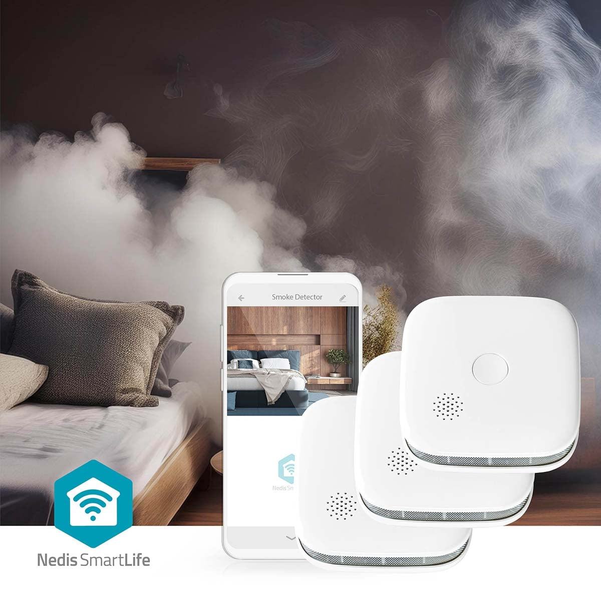 SmartLife Smoke Detector | Wi-Fi | Battery Powered | Sensor life cycle: 10 year | EN 14604 | Max. battery life: 24 Months | 85 dB | White | 3 pcs