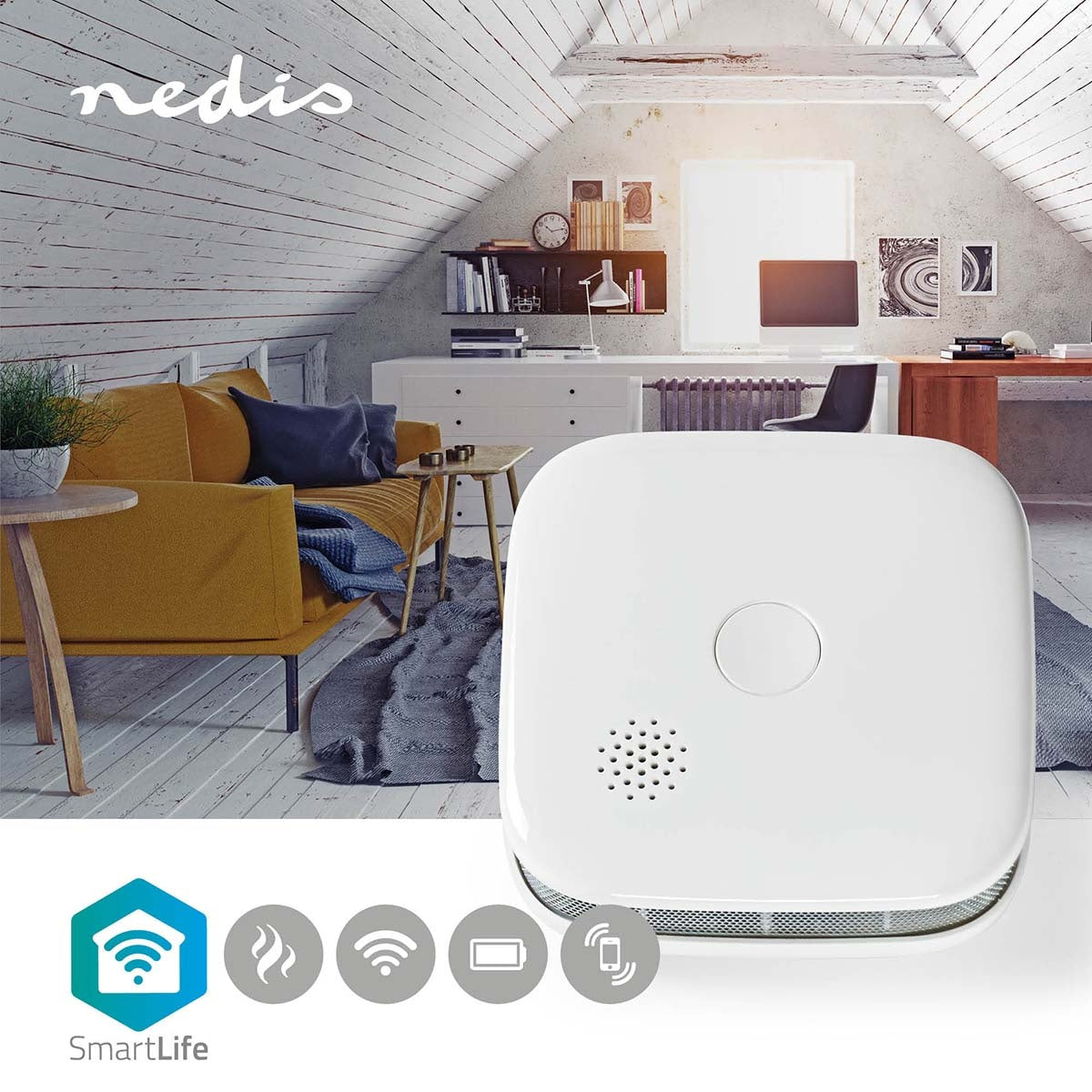 SmartLife Smoke Detector | Wi-Fi | Battery powered | Donor life cycle: 10 years | EN 14604 | Max. battery life: 24 Months | 85 dB| White | 1 pc.