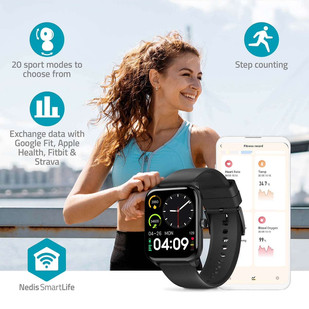 SmartLife Watch | 1.69 " | LCD | IP68 | Maximum operating time: 240 hrs | Android™ / IOS | Black