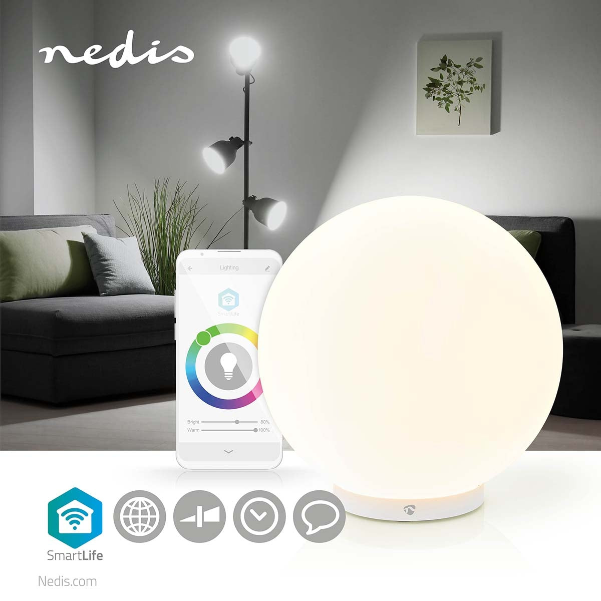 SmartLife mood lamp | Wi-Fi | Round | | 360 lm | RGB / Warm to cool white | 2700 - 6500 K | 5 W| Glass | 1 pc.