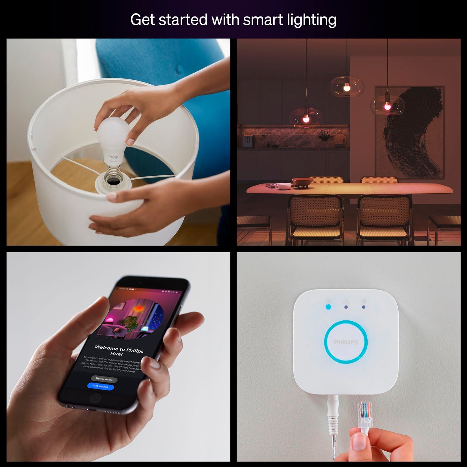 Smart Lighting Starter Kit, White & Color Ambiance, 2x E27 Bulbs + Bridge