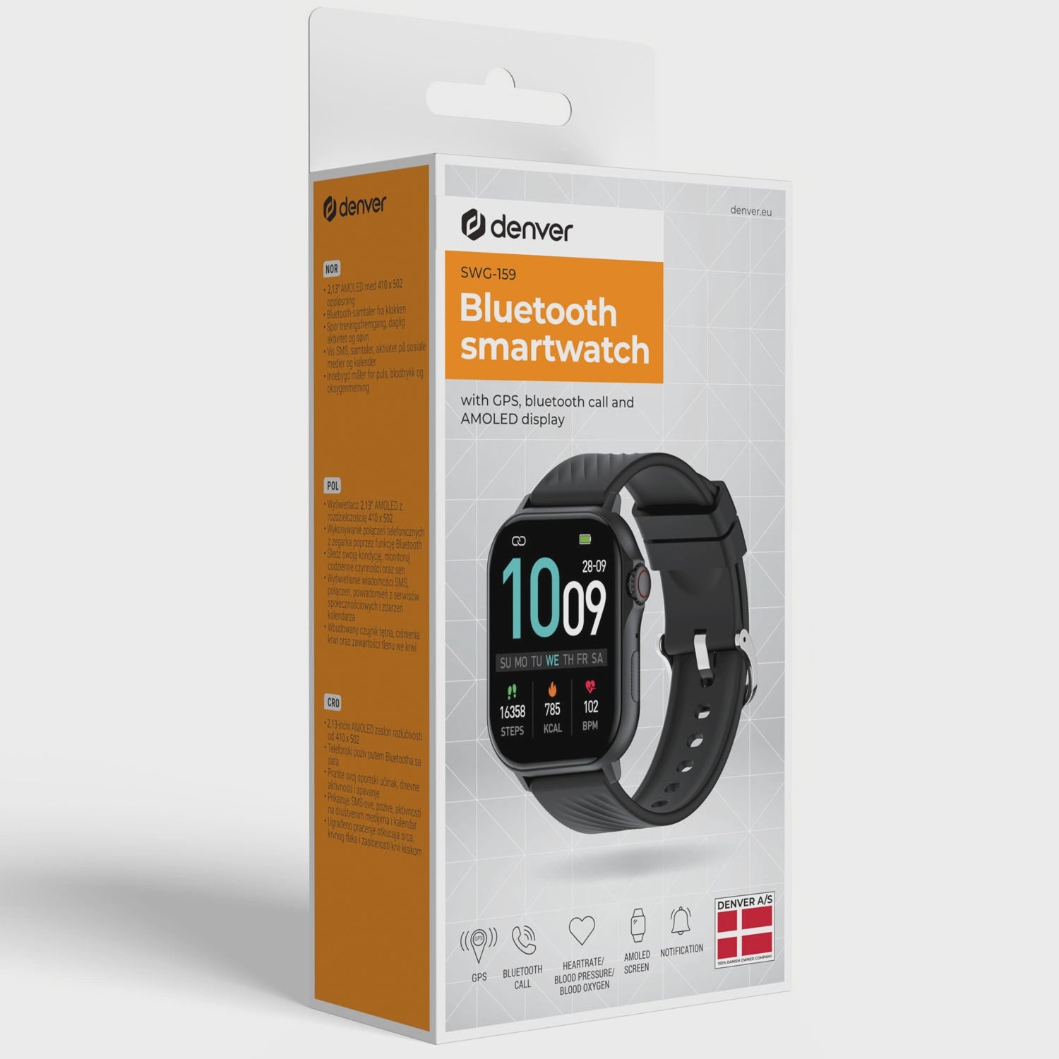 Smartwatch with GPS, 2.13" AMOLED Display, Black