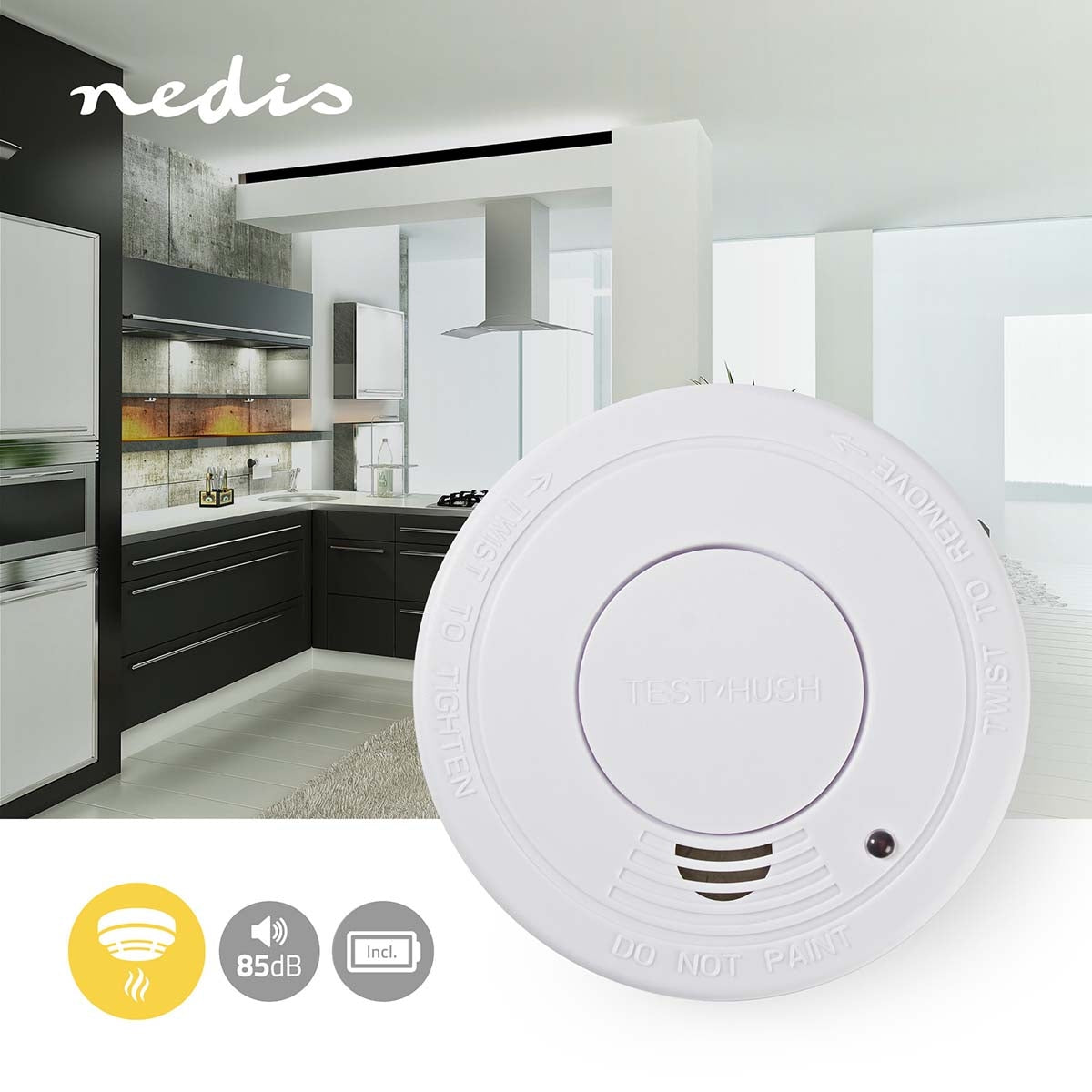 Smoke alarm | Battery powered | Battery life up to: 1 year | EN 14604 | With pause button | With test button | 85 dB| ABS | White