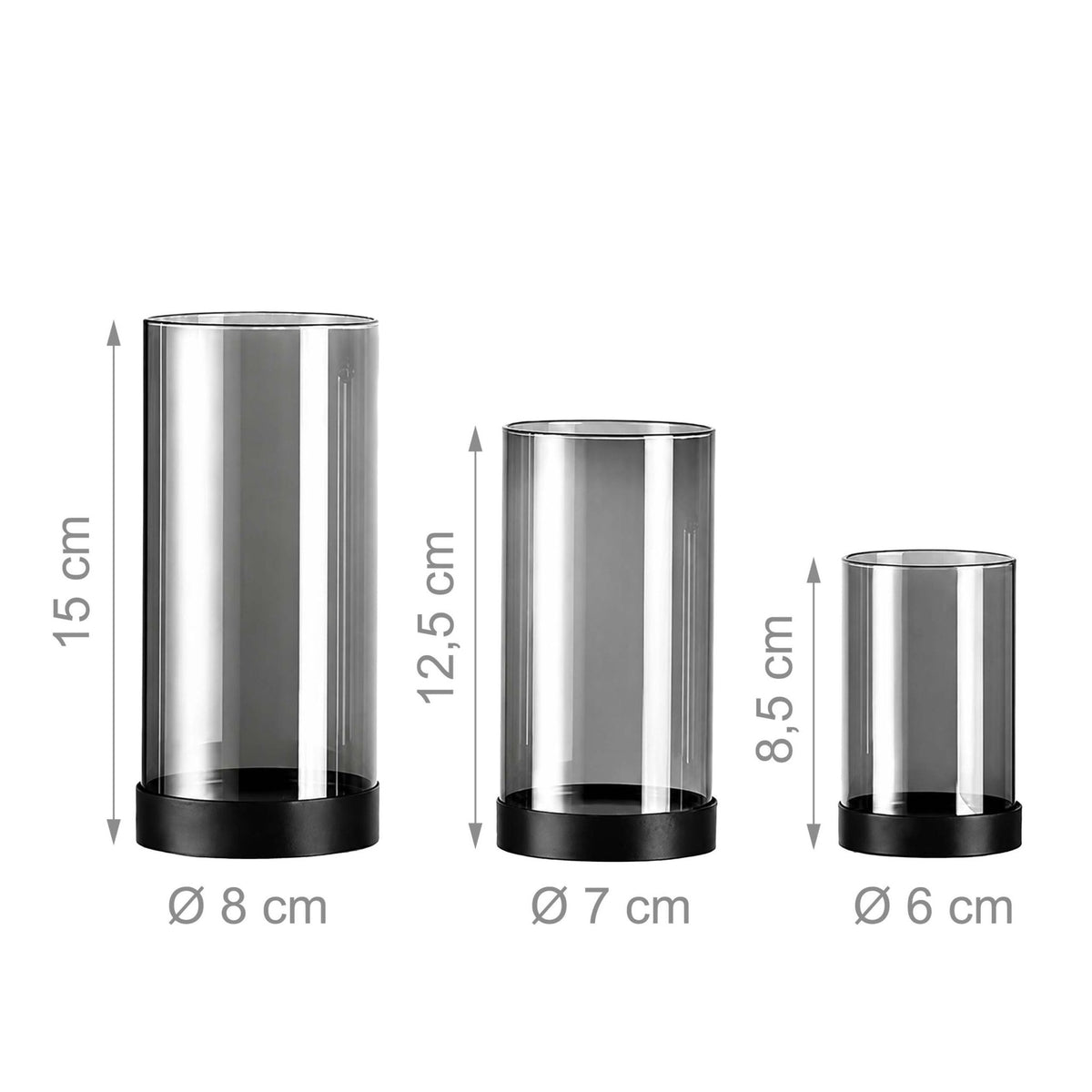 Smoked Glass Candle Holders Set of 6 with Metal Bases